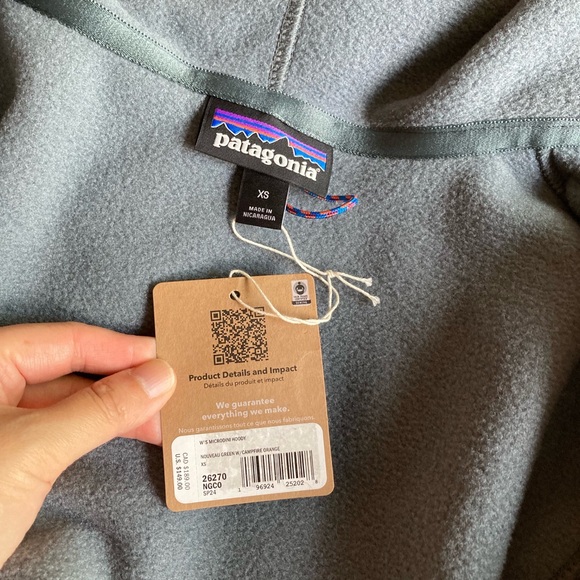 NWT Patagonia Women’s Microdini Fleece Hoody XS Nouveau Green Campfire Orange - Picture 10 of 14